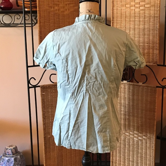 The Limited | Tops | Blue Green Button Down With Ruffle Neck | Poshmark